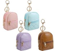 4Pcs Mini Backpack Keychain,Cute Cosmetic Bag for Women,PU Leather Makeup Bag Key Pocket Lipstick Bag Card Holder Data Cable Organizer Zipper Pouch,Black Beige Pink Gray