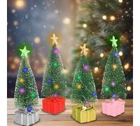 4Pcs Mini Cedar Christmas Tree With LED Lights Tabletop Christmas Trees Decoration, Miniature Christmas Trees Xmas Artificial Table Tree with Lights for Home Office Desktop Christmas Tree