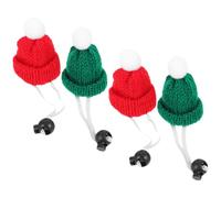 4pcs Mini Christmas Hats for Small Pets Adjustable Knitted Photo Prop | Polyacrylic Fiber, Warm Keeping Performance, Safe for Skin, Red and Green Pair with Random Accessory