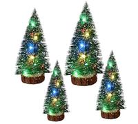 4Pcs Mini Christmas Tree with Colorful Lights 4 Sizes Small Christmas Tree with Wooden Base for Home Office Tabletop Party Decor LED Mini with Lights Small