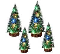 4Pcs Mini Christmas Tree with Colorful Lights 4 Sizes Small Christmas Tree with Wooden Base for Home Office Tabletop Party Decor