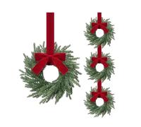 4PCS Mini Christmas Wreath Set, 32cm Norfolk Pine Artificial Greenery with Red Velvet Bow for Indoor Outdoor Kitchen Cabinet Door Window Holiday Decor, Thanksgiving