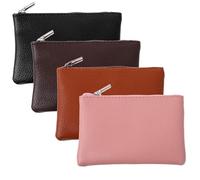 4Pcs Mini Coin Purse, Leather Zipper Change Purse, Lychee-Textured PU Coin Bag with Zipper, Portable Change Holder for Women Men (4 Colors)