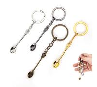4pcs Mini Crown Spoon Keychain, Pendant Necklace Teaspoon Little Spoon Teaspoon Keyring with King Queen Crown for Filling Sand Salts