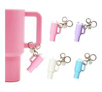 4pcs Mini Cup Keychian for Stanley, Accessories Cute Flower Keyrings Women, Detachable Lip Balm Keyring Charms, Funny Car Tumbler Couples Friends Keychians forBackpack