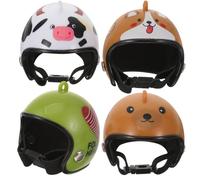 4pcs Mini Dollhouse Helmet Set Chicken Parrot Safety Hats Rainproof Tiny Head Protection Accessories for Small Pets Birds Novelty Toy Photo Props Multicolor