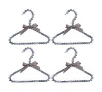 4pcs Mini Hangers for Pet Clothes Rack 20cm Fake Pearl Beaded Cat Dog Closet Storage Plastic Cute Bow Baby Girl Hangers Doll Clothing Organizer Dollhouse Accessories (Grey)