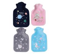 4PCS Mini Hot Water Bottle, Small Hot Water Bottles with Cute Covers, 300 ml Mini Hot Water Bottle with Cover for Pain Release, Warm Hands in Winter, Gift Set (Gray/Blue/Pink/Navy)