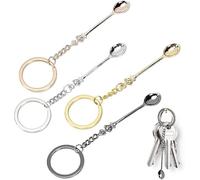 4PCS Mini Metal Spoons - Tiny Spoon Keychain Pendant - Small Decorative Spoon Necklace - Portable Tea Spice Salt Powder Scoop for Travel Camping Party Accessories (Gold Silver Rose Gold Black)