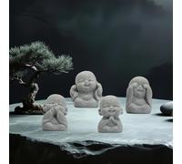 4Pcs Mini Monk Buddha Statues, See Hear Speak Think No Evil Mini Monk Decor, Handcrafted Sandstone Resin Zen Statues for Home Office Desk Car Dashboard, Feng Shui Spiritual Gifts for Peace & Calm