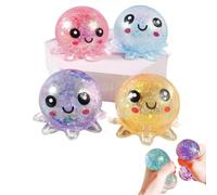 4PCS Mini Octopus Squishies Fidget Toys Stress Balls for Kids Glitter Cute Octopus Squishies Ball, Sea Animals Stress Toys Party Favors Easter Basket Stuffers (A)