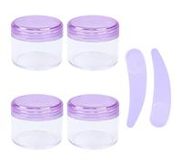4Pcs Mini Plastic Containers with Lids, 20ml Travel Sample Pots Empty Cosmetic Jars Wide Mouth Refillable Containers Toiletries Leakproof Sample Jars with Spoon for Creams, Lotion, Glitter Nail Art