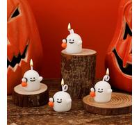 4pcs Mini Pumpkin Ghost Candles, Cute Ghost Shape Candles White Spooky Halloween Scented Decoration Candle Gifts Party Decors for Home Halloween Party Room Table Decorations