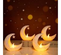 4PCS Mini Ramadan Lanterns Eid Home Decor Ramadan Lantern with LED Decorative Lights White Moon Star Mini Lights Table Decoration for Eid Mubarak