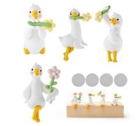 4Pcs Mini Resin Goose Figurines Set, Cute Desk Cable Holder for Monitor | Silly Geese Statue, Laptop Screen Car Dashboard Decor, Stress Relief Office Ornament, Fun Present for Friends