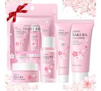 4Pcs Mini Skin Care Set, Sakura Skincare Gift Sets for Teenage Girls, Skin Care Set for Girls with Cleanser, Toner, Face Cream and Sunscreen, Travel Size Skin Care Set for Girls Mom (4Pcs)