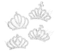 4Pcs Mini Tiara Crown Comb Hair Clips with Sliver Rhinestone, Cute Bling Tiara for Little Girls, Glitter Tiny Tiaras for Wedding, Birthday, Princess Costume, Party Cake Decoration, Bride Headdress