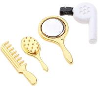 4Pcs Miniature Comb, Hair Dryer Mirror Makeup Set, 1:12 Scale Dollhouse Decorations Accessories