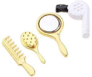 4Pcs Miniature Comb Hair Dryer Mirror Makeup Set /12 Dollhouse Decorations Accessories