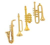 4Pcs Miniature Instrument Saxophone Trumpet Tubular and Clarinet Models for Dolls House Scene Layout Mini House Supplies for Creative Decoration and Photography