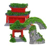 4pcs Miniature Japanese Garden Ornaments Set - DIY Micro Landscape Statues Including Pavilion, House, Bridge, and Rockery - Small Ecological Bottle Decoration for Aquarium, Bonsai,