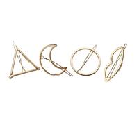 4PCS Minimalist Geometric Hair Clip Hollow Metal Hair Barrette Pin Creative Triangle Moon Lips Hairpin Woman Hair Accessories(Golden)