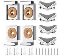 4Pcs Mirror Brackets, Frameless Mirror Fixings Clips Hanging Kit Corner Mounting Brackets Wall Fixing, Mirror Bracket with Dowels and Screws for Bathrooms Living Room, with 4Pcs Mirror Corner Bracket