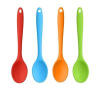 4Pcs Mixing Spoons Heat Resistant Silicone Serving Spoon Kitchen Baking Serving Spoon Silicone Cooking Spoons for Stirring, Mixing(Red, Green, Orange, Blue)