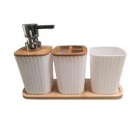 4Pcs Modern Bathroom Set With Wood Base Includes Toothbrush Holder Hydraulic Cup Mouth Cup 1 Set Modern Bathroom Organizer