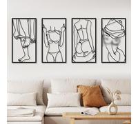 4pcs Modern Metal Wall Art, Black Abstract Female Silhouette Wire Artwork, Minimalist Waterproof Line Art Wall Decor for Bedroom, Living Room, Bathroom, Home Hanging Metal Wall Decoration Artwork