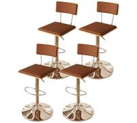 4pcs Modern Upholstered Bar Stools 360° Swivel Adjustable Height Square Leather Seat & Curved Backrest Metal & Wood Frame Perfect for Kitchen & Pub Silver & Brown