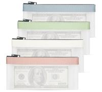 4Pcs Money Bags with Zipper, Money Pouch Cash Envelopes Bank Bag, Clear Money Organizer Money Envelopes for Cash, Multi-Purpose Cash Organizer Cash Holder Cash Wallet for Money Coin Tool (4Colors)