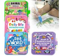 4Pcs Montessor Mess-Free Water Colouring Book, Reusable Water Painting Book with Pen, Wat-er Paint Color Books, No Mess, Just Add Wate-r to Reveal Vibrant Colors, Gifts for Boys Girls(-mix)