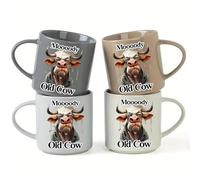 4pcs Moody Old Cow Cartoon UV DTF Cup Wraps Winter UV DTF Transfer Waterproof Sticker for Glass Cups Furniture Craft DIY Crafts，Rub on Transfer Stickers for DIY Water Bottle Laptop Decal Wood Car