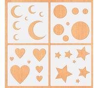 4Pcs Moon and Star Stencil, Reusable Plastic Moon Twinkle Template Sparkle Star Wall Drawing Stencils for Walls, Wood, Flag, Canvas, Fabric Crafts, DIY Home Decor
