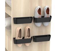 4pcs Motorhome Door Shoe Storage Wall Mounted Shoes Rack with Sticky Hanging Organizer Black Shelf for Camper RV Van Campervan Caravan Camping Accessories