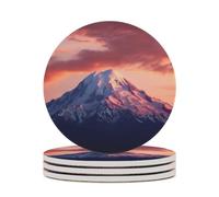 4PCS Mount at Sunset Coasters Non-Slip Round Drink Coasters with Ceramic Stone and Cork Base, Heat Resistant Absorbent 33.00Stone Coaster Set for Kinds of Mugs and Cups, 4 Inch