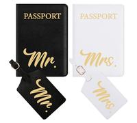 4Pcs Mr & Mrs. Passport Holder and Luggage Tags Set, Passport Covers for Couples Travel Trip