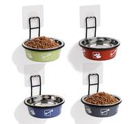 4PCS Multi-Color Raised Cat Bowls, Wall Mounted Cat Food Dish, Elevated Cat Food and Water Bowls, Stainless Steel Hanging Pet Bowls with Stand, Nonslip Ant-Proof Pet Feeding Bowls
