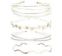 4Pcs Multi-Layered Elegant Wavy Rhinestone Headbands - Double Metal Star, Gold Hair Accessories for Women & Girls