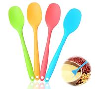 4PCS Multicolor Small Silicone Spoon, Long Handle Stirring Spoon, Silicone Sauce Spoon, Heat Resistant Baking Serving Spoon Silicone Cooking Tool 20cm (Green, Orange, Red, Blue)