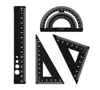 4Pcs Multifunctional Aluminum Ruler Set Rust-Proof Geometry Architect Scale Ruler Includes Ruler, Triangle, Protractor for Student Geometry Mathematics