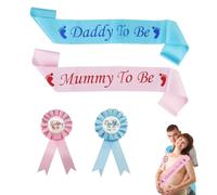 4Pcs Mummy To Be Sash and Daddy To Be Sash Badge, Satin Baby Shower Decorations, Mum Accessories Decor Favour,Blue and Pink Baby Shower Decorations for Gender Reveals Party Gifts