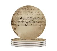 4PCS Music Notes on Old Paper Coasters Non-Slip Round Drink Coasters with Ceramic Stone and Cork Base, Heat Resistant Absorbent 33.00Stone Coaster Set for Kinds of Mugs and Cups, 4 Inch