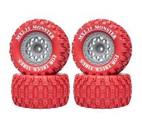4PCS MX2.15 Rubber Tires Wheels 100x52mm Hex Hub 12mm RC Replacement Parts for TRAXXAS MINI MAXX XRT MJX RLAARLO Monster Truck RC Car (Gray-Red)