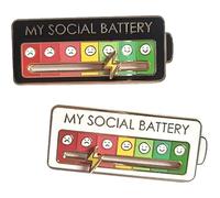 4PCS My Social Battery Slider Pin, Funny Pins for Adults Enamel Emotional Pins, Cute Mood Expression Metal Badge for Backpacks Bags Clothing Scarves, Non-Verbal Communication Gift for Introverts