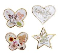 4Pcs Nail Palette Polish Mixing Tray, Nail Art Display Plate with Gold - Plated, Crystal Glue Embedded Dried Flowers & Shell Decor, for Nail Polish Gel Lipstick Eyeshadow
