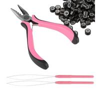 4Pcs Nano Ring Hair Extensions Pliers Kit, Professional Nano Beads Hair Extensions Hair Loop Pull Through Tool Non-Slip Grip Brown Nano Beads Durable for Easy Hair Extension and Removal Tool