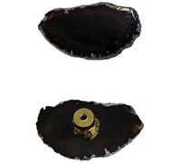 4Pcs Natural Black Agate Knobs, Geode Stone Slice Knobs Cabinet Cupboard Pulls Agate Drawer Handles Gemstone Dresser Knobs for Drawer Wardrobe Furniture DIY with Screws (Bright Black)