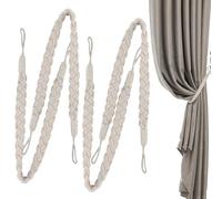 4PCS Natural Cotton Rope Curtain Tiebacks, Hand Knitted Curtain Ties, Beige | Soft Rope Curtain Holdbacks, Elegant Boho Style Decorative Drape Tie Backs for Home & Office Drapery